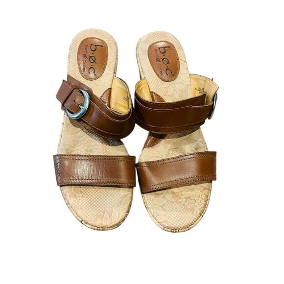 BOC Born of Concept Brown/Tan Leather Dual Strap Wedges - Size 8 - Picture 1 of 15